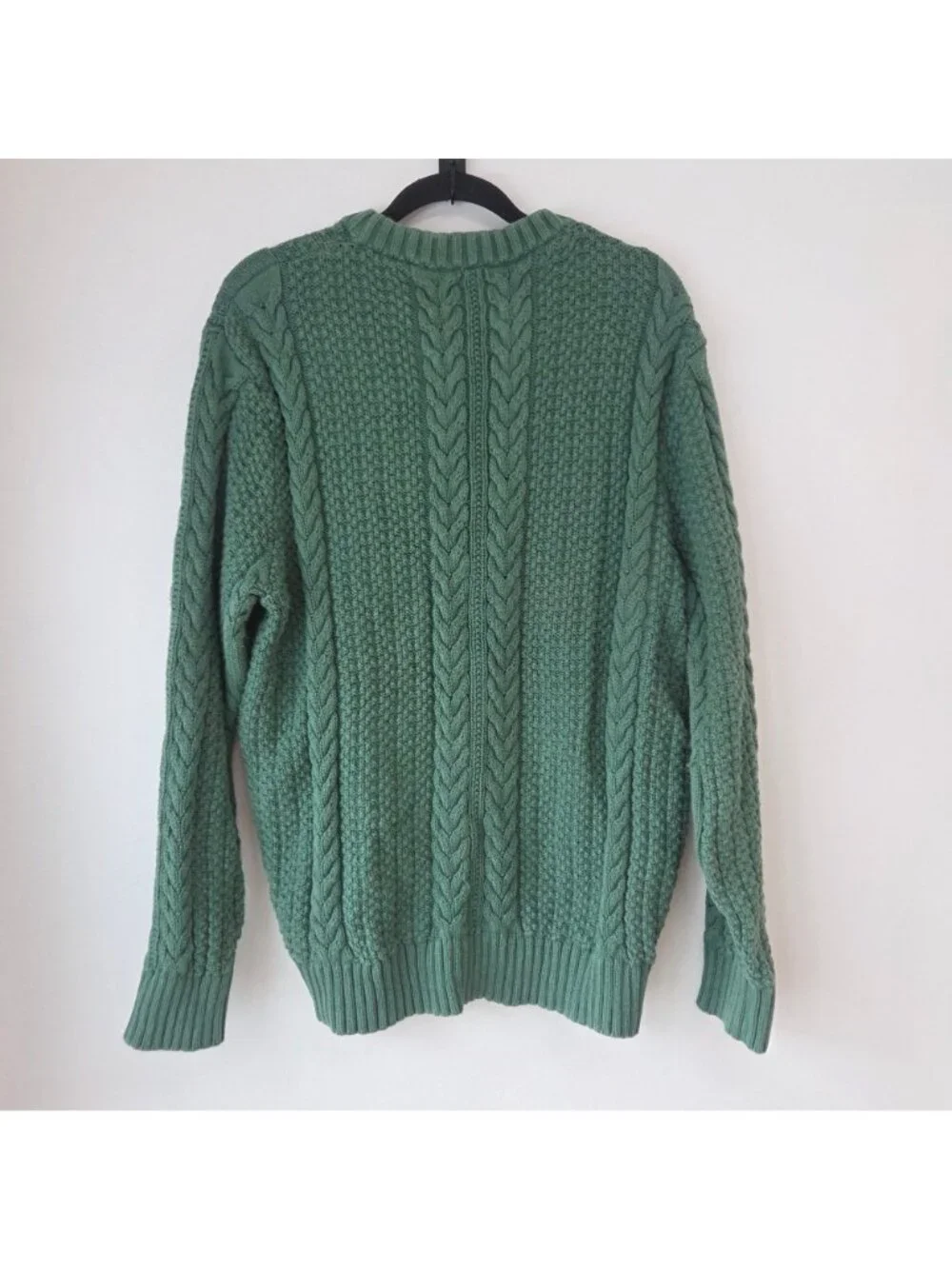J. Crew Green Cotton Cable Knit Fisherman Sweater Preppy Chunky Knit Men's L